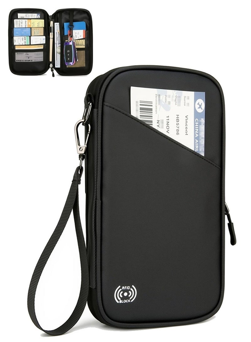 حافظة جوازات سفر متعددة للعائلة للسفر، محفظة جواز سفر مانعة لتقنية RFID، منظم مستندات سفر فاخر مقاوم للماء، مستلزمات السفر، لون أسود - Image 1